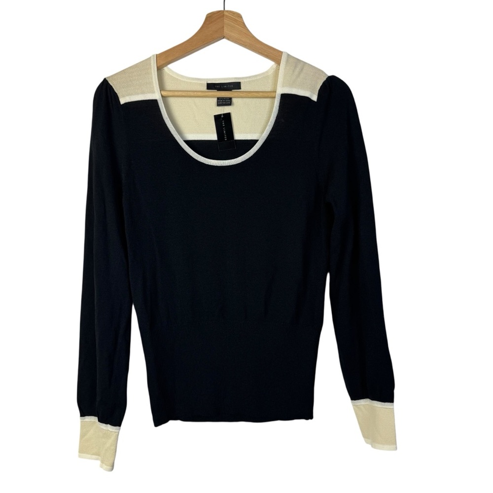 Ann Taylor Black and Cream Long Sleeve Blouse M